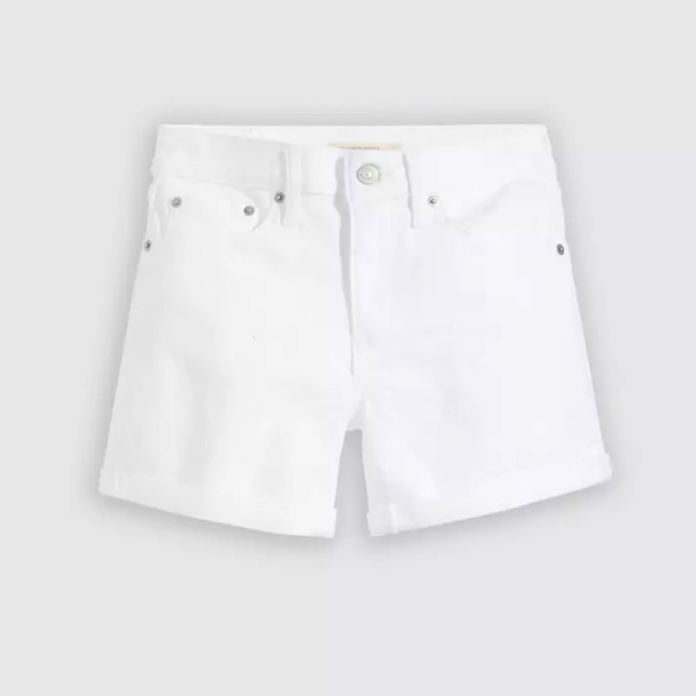 LEVIS Mid Length White Denim Shorts size 28/6 Cuffed Zipper Fly - Picture 2 of 11